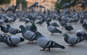 Invasión de palomas y aves rapaces en Rosario.