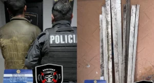 Patrullero y cinta de seguridad en operativo policial en Capitán Bermúdez