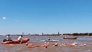 Decenas de aspirantes a guardavidas de Rosario cruzaron a nado el río Paraná