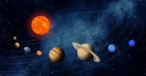 Ilustración de una alineación de planetas vista desde la Tierra