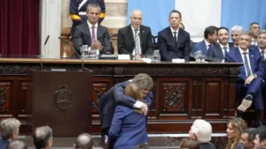 El presidente Javier Milei durante un discurso ante el Congreso